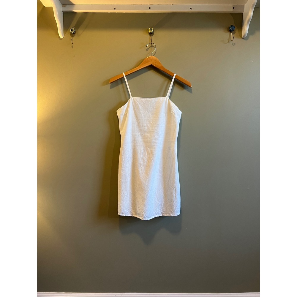 Japna White Cotton Linen Blend Smocked Back Mini Dress Small